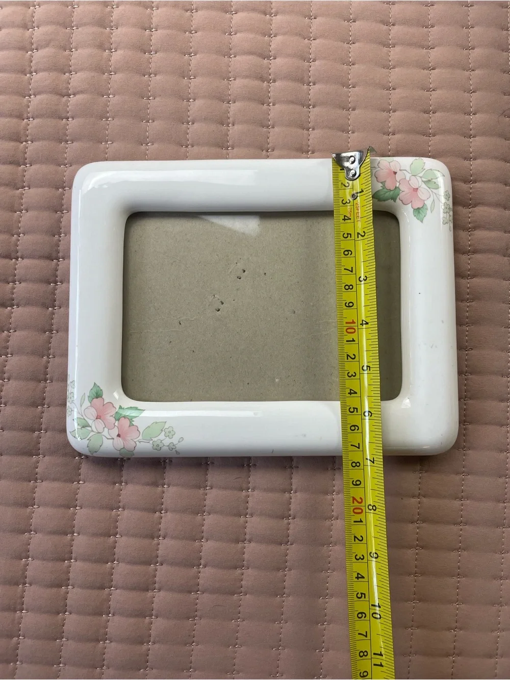 Vintage Weston Gallery Floral Ceramic Photo Frame in White with Pink Flowers